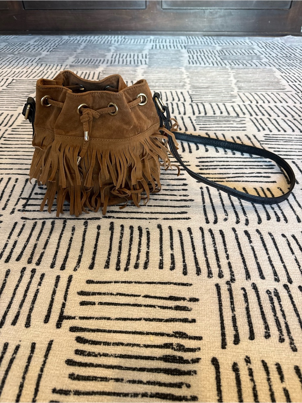 Olivia Miller Brown Suede Fringe Bucket Crossbody Bag Boho Western
